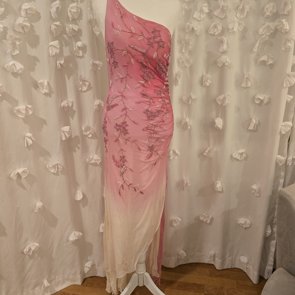 Chic One-Shoulder Pink and Cream Dress